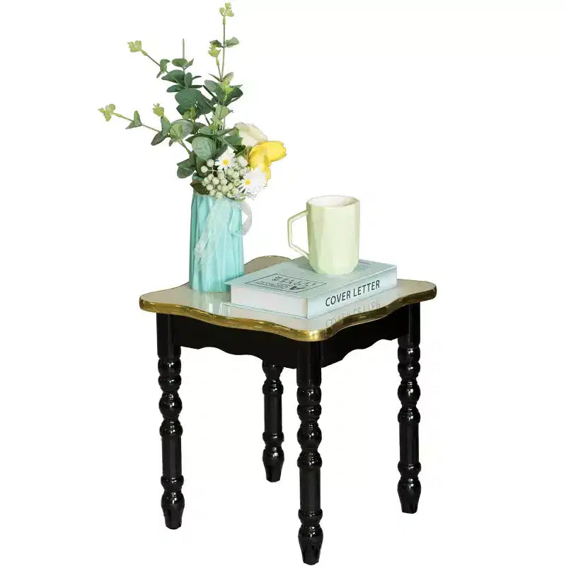 Fabulaxe Square Wooden Side Table, Living Room Accent End Table, Gold, Black and White