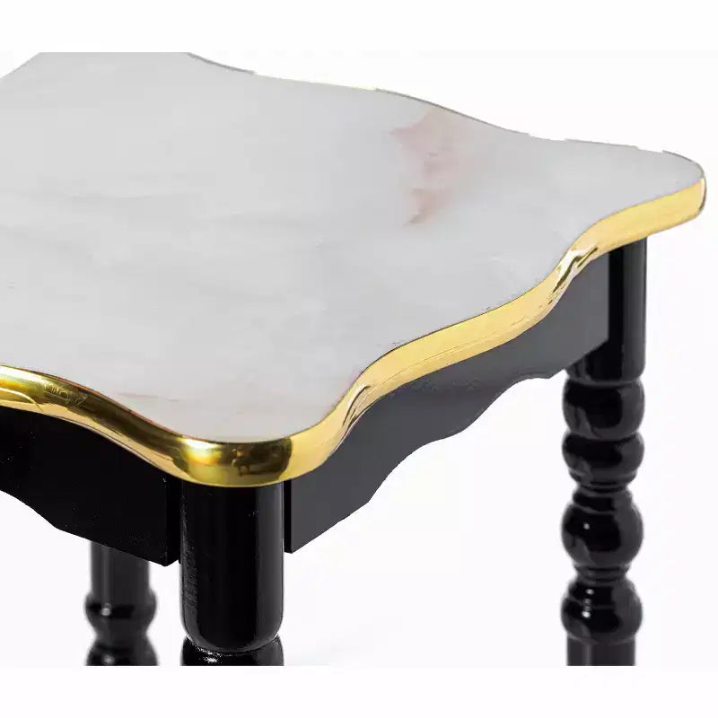 Fabulaxe Square Wooden Side Table, Living Room Accent End Table, Gold, Black and White