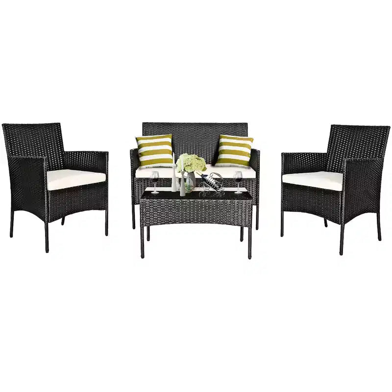 Costway 4PCS Patio Furniture Set Rattan Wicker Conversation Set Outdoor