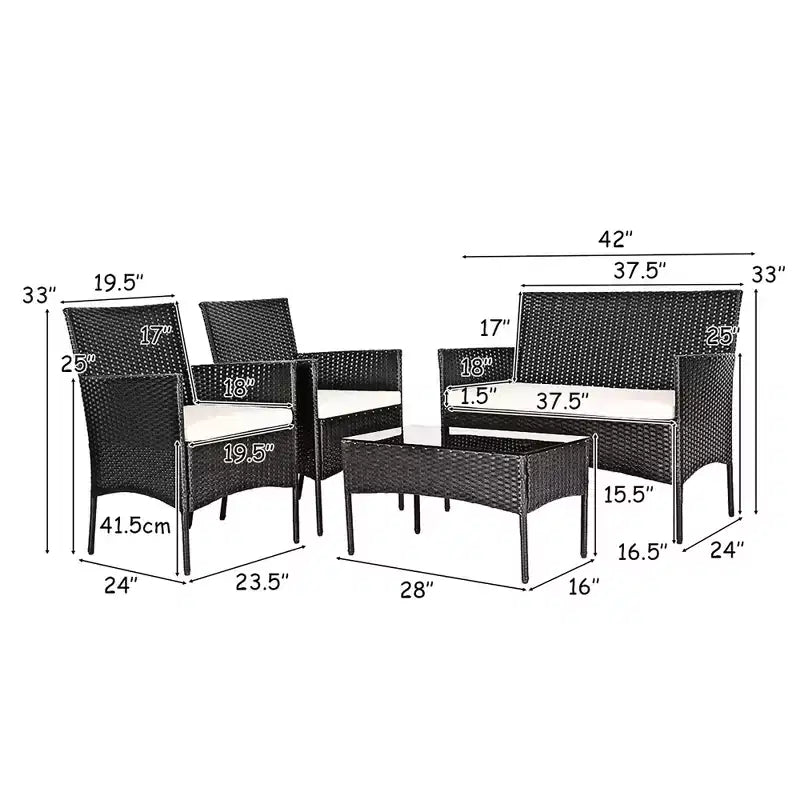 Costway 4 részes kültéri rattan bútorgarnitúra, fonott társalgógarnitúra