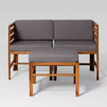 3pc Modular Acacia Wood Patio Chat Set with Cushions - Saracina Home