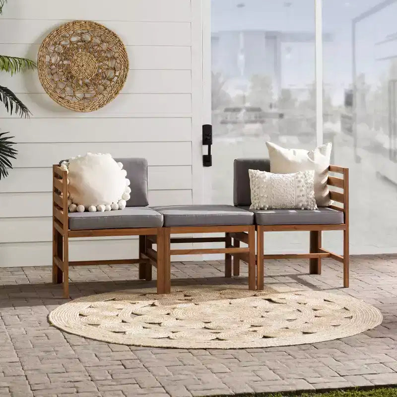 3-teiliges modulares Garten-Sitzset aus Akazienholz mit Polstern – Saracina Home