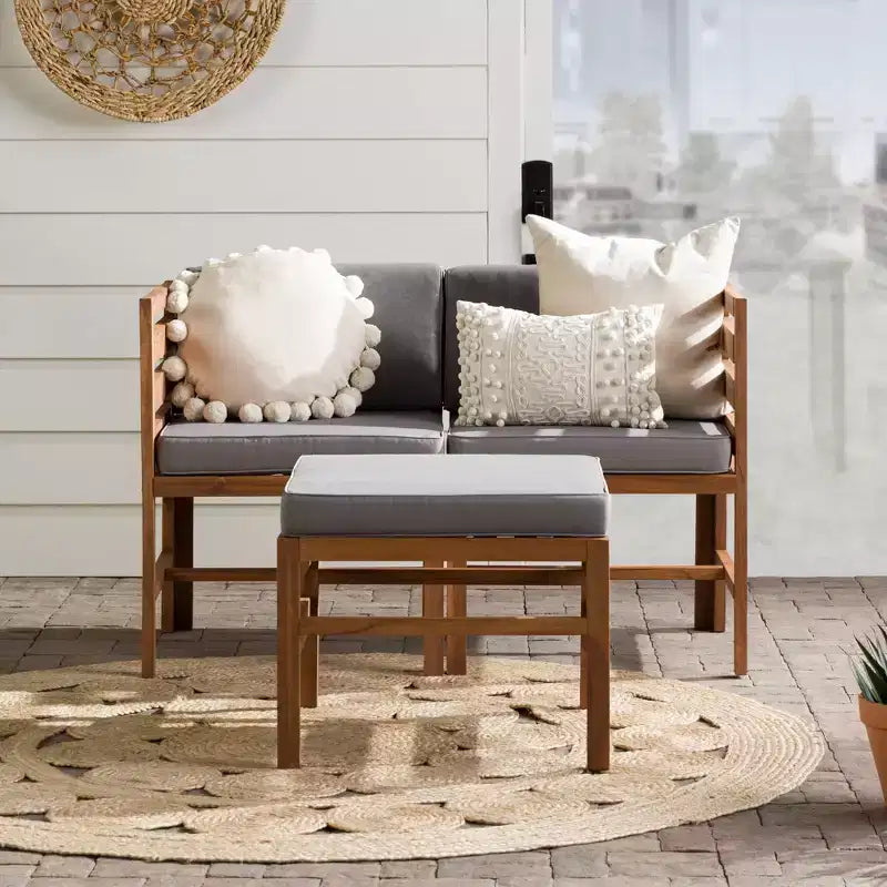 3-teiliges modulares Garten-Sitzset aus Akazienholz mit Polstern – Saracina Home