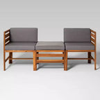 3-teiliges modulares Garten-Sitzset aus Akazienholz mit Polstern – Saracina Home