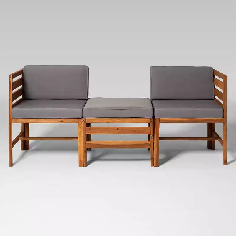 3-teiliges modulares Garten-Sitzset aus Akazienholz mit Polstern – Saracina Home