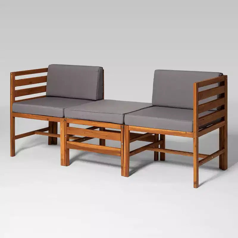 3-teiliges modulares Garten-Sitzset aus Akazienholz mit Polstern – Saracina Home