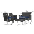 Costway 4 részes kültéri rattan bútorgarnitúra, párnázott kanapéval és dohányzóasztallal, türkiz/piros/fehér/szürke/tengerészkék