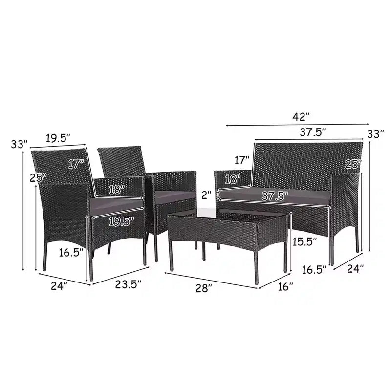 Costway 4 részes kültéri rattan bútorgarnitúra, párnázott kanapéval és dohányzóasztallal, türkiz/piros/fehér/szürke/tengerészkék