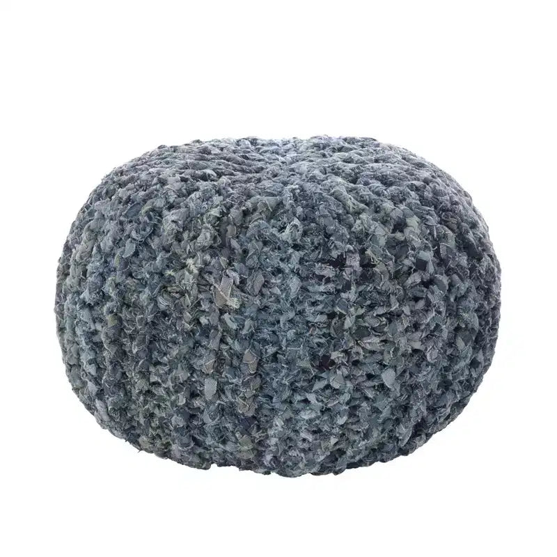 Saro Lifestyle Denim Twisted Rope Pouf - 20dx14h Round, Navy Blue