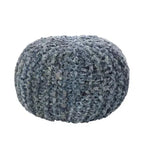 Saro Lifestyle Denim Twisted Rope Pouf - 20dx14h Round, Navy Blue