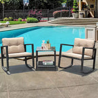 Costway 3PC Patio Rattan Conversation Set Rocking Chair Cushioned Sofa Garden Furniture