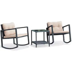Ensemble de conversation de jardin Costway 3 pièces en rotin, fauteuil à bascule, canapé avec coussins, mobilier de jardin