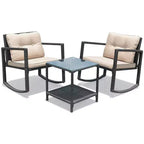 Ensemble de conversation de jardin Costway 3 pièces en rotin, fauteuil à bascule, canapé avec coussins, mobilier de jardin