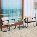 Ensemble de conversation de jardin Costway 3 pièces en rotin, fauteuil à bascule, canapé avec coussins, mobilier de jardin