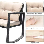 Ensemble de conversation de jardin Costway 3 pièces en rotin, fauteuil à bascule, canapé avec coussins, mobilier de jardin