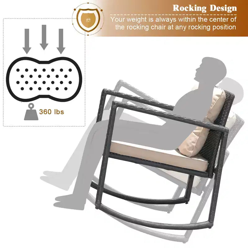 Ensemble de conversation de jardin Costway 3 pièces en rotin, fauteuil à bascule, canapé avec coussins, mobilier de jardin