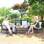 Ensemble de mobilier de patio en rotin Costway 4 pièces, salon de jardin avec table basse et coussins