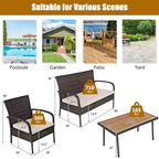 Ensemble de mobilier de patio en rotin Costway 4 pièces, salon de jardin avec table basse et coussins