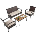 Ensemble de mobilier de patio en rotin Costway 4 pièces, salon de jardin avec table basse et coussins