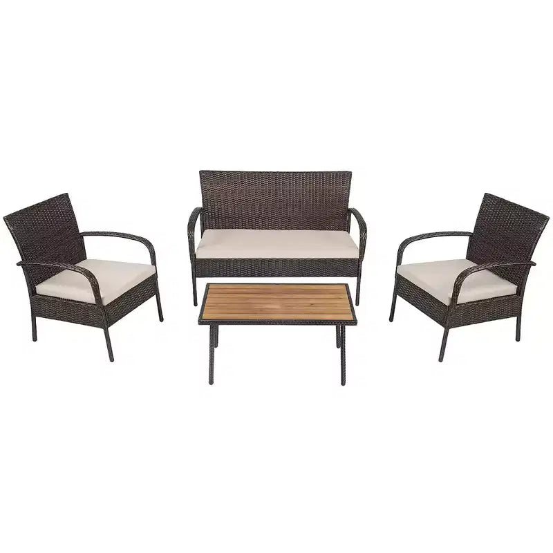 Ensemble de mobilier de patio en rotin Costway 4 pièces, salon de jardin avec table basse et coussins