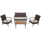 Ensemble de mobilier de patio en rotin Costway 4 pièces, salon de jardin avec table basse et coussins