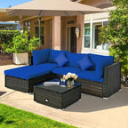 Ensemble de mobilier de jardin en rotin Costway 5 pièces, canapé d’extérieur modulable, coussins turquoise\bleu marine
oir