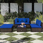 Ensemble de mobilier de jardin en rotin Costway 5 pièces, canapé d’extérieur modulable, coussins turquoise\bleu marine
oir