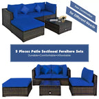 Ensemble de mobilier de jardin en rotin Costway 5 pièces, canapé d’extérieur modulable, coussins turquoise\bleu marine
oir