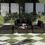 Ensemble de mobilier de jardin en rotin Costway 5 pièces, canapé d’extérieur modulable, coussins turquoise\bleu marine
oir