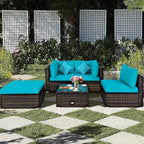 Ensemble de mobilier de jardin en rotin Costway 5 pièces, canapé d’extérieur modulable, coussins turquoise\bleu marine
oir
