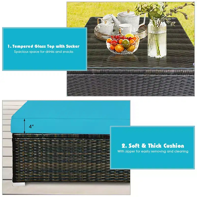 Ensemble de mobilier de jardin en rotin Costway 5 pièces, canapé d’extérieur modulable, coussins turquoise\bleu marine
oir