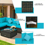 Ensemble de mobilier de jardin en rotin Costway 5 pièces, canapé d’extérieur modulable, coussins turquoise\bleu marine
oir