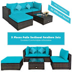 Ensemble de mobilier de jardin en rotin Costway 5 pièces, canapé d’extérieur modulable, coussins turquoise\bleu marine
oir