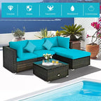 Ensemble de mobilier de jardin en rotin Costway 5 pièces, canapé d’extérieur modulable, coussins turquoise\bleu marine
oir
