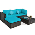 Ensemble de mobilier de jardin en rotin Costway 5 pièces, canapé d’extérieur modulable, coussins turquoise\bleu marine
oir