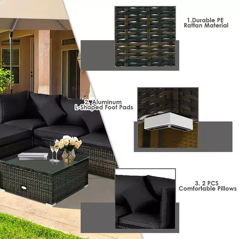 Ensemble de mobilier de jardin en rotin Costway 5 pièces, canapé d’extérieur modulable, coussins turquoise\bleu marine
oir