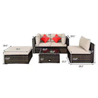 Costway Ensemble de mobilier de terrasse extérieur en rotin de 5 pièces, ensemble de conversation modulaire avec coussin beige