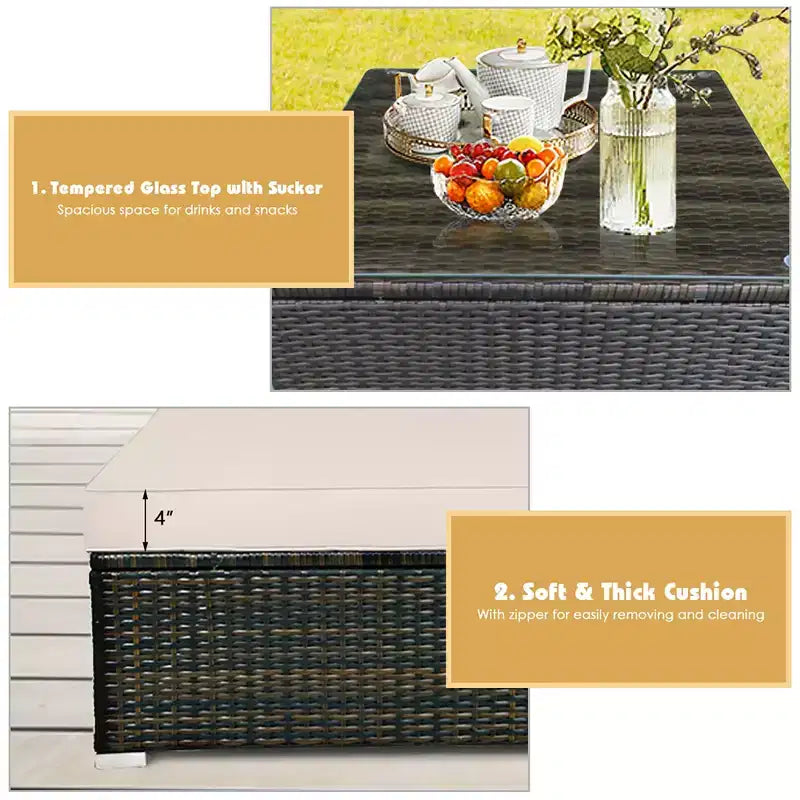 Costway Ensemble de mobilier de terrasse extérieur en rotin de 5 pièces, ensemble de conversation modulaire avec coussin beige