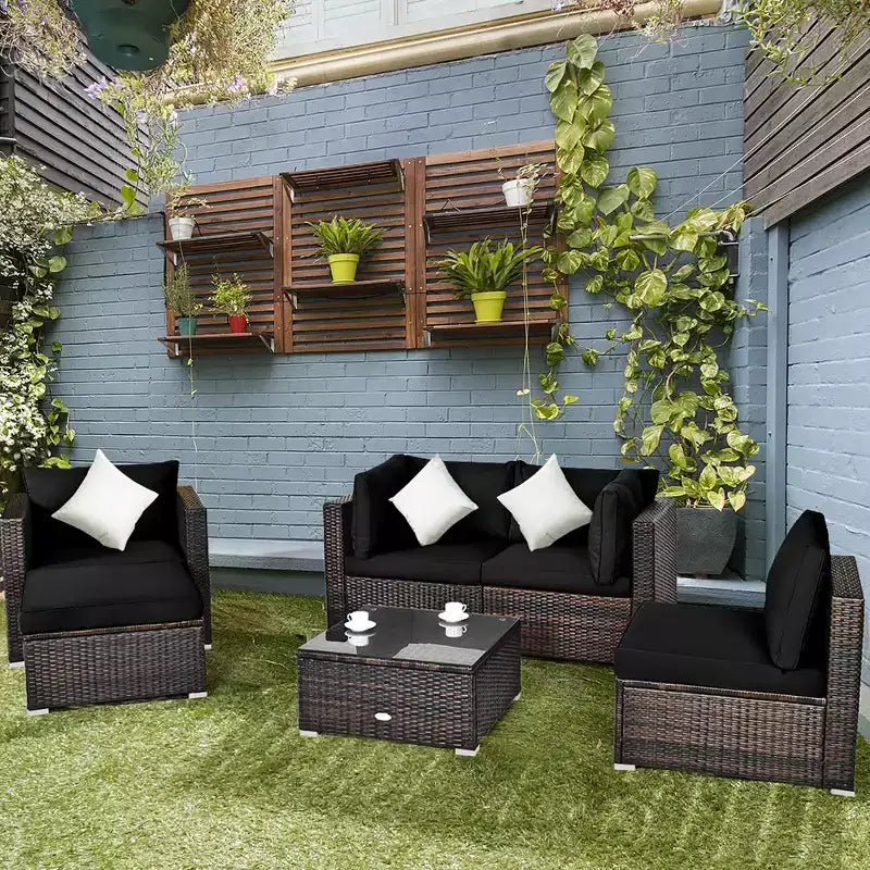 Costway 6PCS Patio Rattan Furniture Set Cushion Sofa Coffee Table