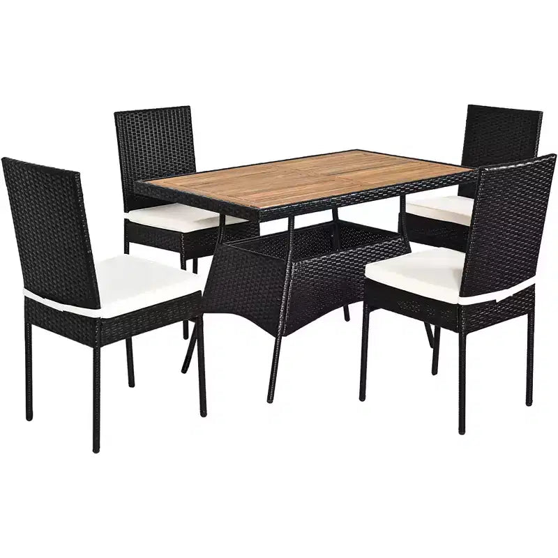 Ensemble de mobilier de patio en rotin Costway, 5 pièces, table avec plateau en bois et chaises avec coussins, jardin/cour/terrasse