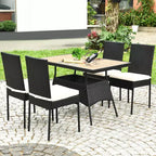 Ensemble de mobilier de patio en rotin Costway, 5 pièces, table avec plateau en bois et chaises avec coussins, jardin/cour/terrasse