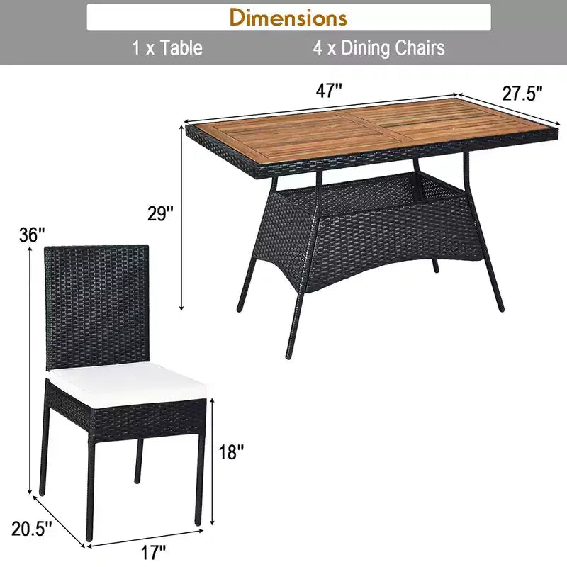 Ensemble de mobilier de patio en rotin Costway, 5 pièces, table avec plateau en bois et chaises avec coussins, jardin/cour/terrasse