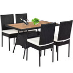 Ensemble de mobilier de patio en rotin Costway, 5 pièces, table avec plateau en bois et chaises avec coussins, jardin/cour/terrasse