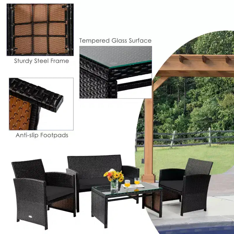 Costway Ensemble de mobilier de terrasse en rotin de 8 pièces avec chaises rembourrées, canapé et table basse blanc\marine	urquoiseouge