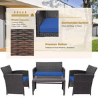 Costway Ensemble de mobilier de terrasse en rotin de 8 pièces avec chaises rembourrées, canapé et table basse blanc\marine	urquoiseouge