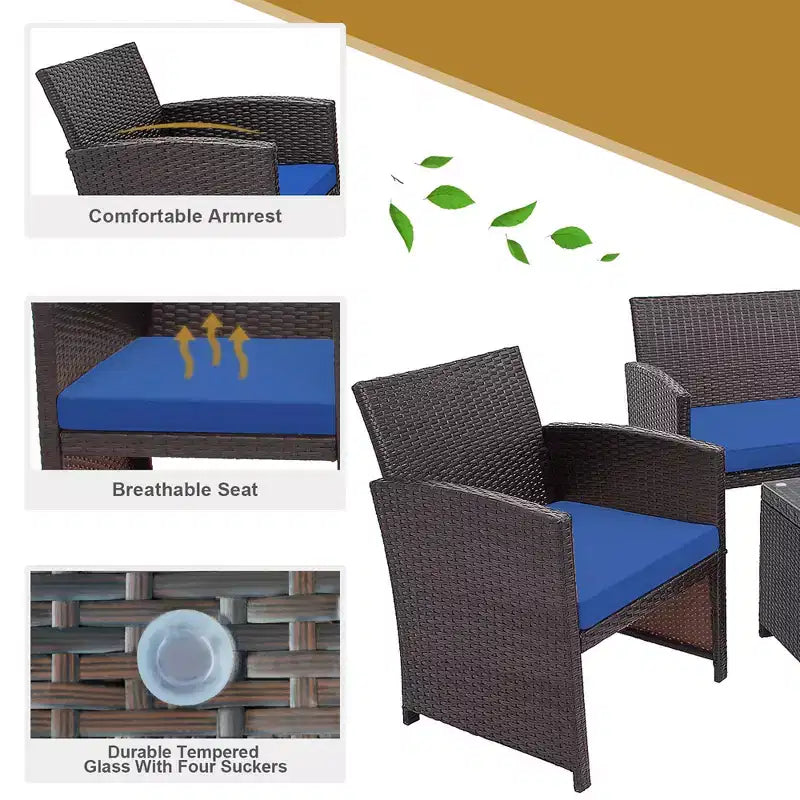 Costway Ensemble de mobilier de terrasse en rotin de 8 pièces avec chaises rembourrées, canapé et table basse blanc\marine	urquoiseouge