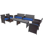 Costway Ensemble de mobilier de terrasse en rotin de 8 pièces avec chaises rembourrées, canapé et table basse blanc\marine	urquoiseouge