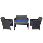 Costway Ensemble de mobilier de terrasse en rotin de 8 pièces avec chaises rembourrées, canapé et table basse blanc\marine	urquoiseouge