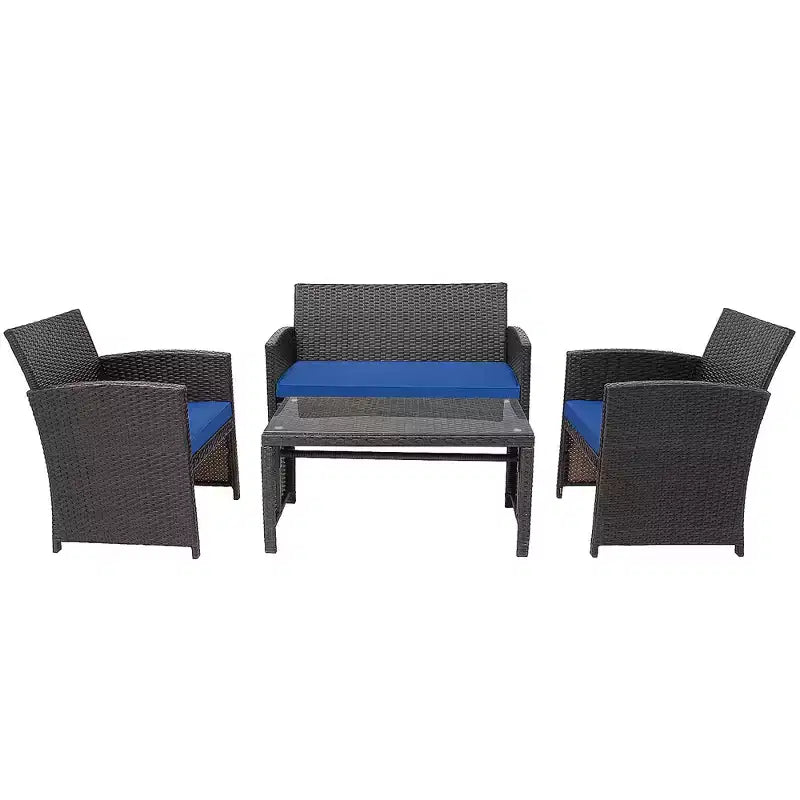 Costway Ensemble de mobilier de terrasse en rotin de 8 pièces avec chaises rembourrées, canapé et table basse blanc\marine	urquoiseouge