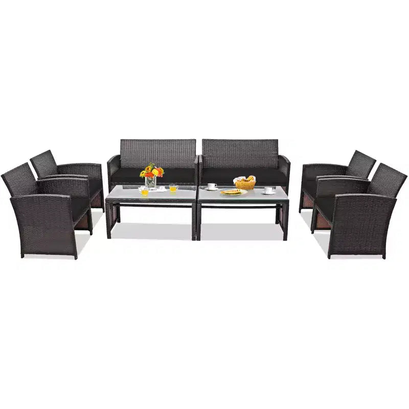 Costway Ensemble de mobilier de terrasse en rotin de 8 pièces avec chaises rembourrées, canapé et table basse blanc\marine	urquoiseouge